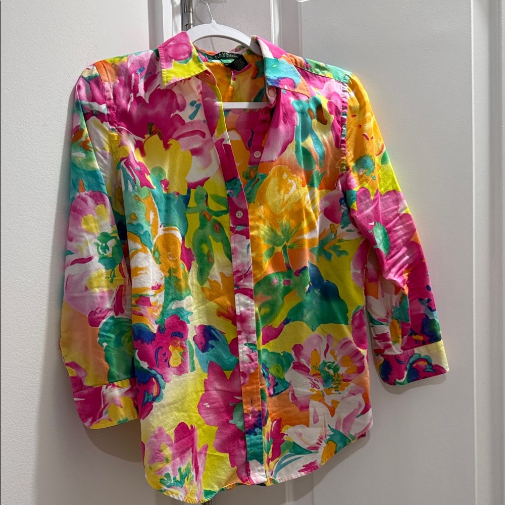 Lauren Ralph Lauren Floral Button Down Shirt - Pink, Yellow, Green
